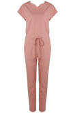 Pink Cap Sleeve Waist Tie Jumpsuit