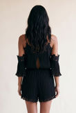 Pleated Lace Trim Cold Shoulder Playsuit In Black