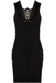 Black Suede Lace Tie Up Bodycon Dress