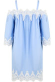 Blue Off Shoulder Embroidered Shift Dress
