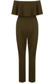 Khaki off Shoulder Frill Jumpsuit 