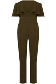 Khaki off Shoulder Frill Jumpsuit 