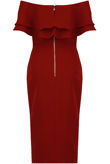 Off The Shoulder Double Frill Midi Dress In Wine