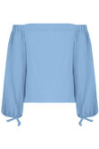 Blue Off Shoulder Knot Sleeve Blouse