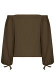 Khaki Off Shoulder Knot Sleeve Blouse