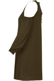 Khaki Cold Shoulder Back Button Up Shift Dress