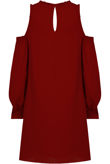 Wine Cold Shoulder Back Button Up Shift Dress