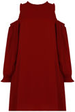 Wine Cold Shoulder Back Button Up Shift Dress