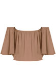 Beige Elasticated Off Shoulder Crop Top