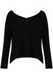 Black Wide Neck Textured Tops