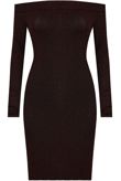 Burgundy Lurex Off The Shoulder Bodycon Dress