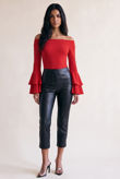 Red Bardot Bell Sleeve Bodysuit 