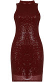 Wine Sequin Side Cut Out Party Dress
