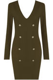 Khaki Long Sleeve Tuxedo Bodycon Dress