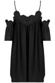 Black Embroidered Cut Out Shoulder Day Dress