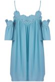Sky Blue Embroidered Cut Out Shoulder Day Dress