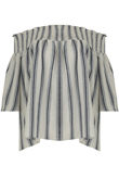 Blue Off The Shoulders Striped Top