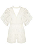 Choker Neck Crochet Playsuit In White
