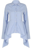 Blue Striped High Low Button Down Shirt