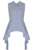 Blue Striped Front Button Up Asymmetric Top.
