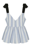 Knotted Shoulder Striped Crop Top Blue