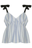 Knotted Shoulder Striped Crop Top Blue