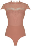 Pink Lace Crochet Netted Bodysuit