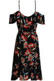 Navy Floral Cross Over Ruffled Asymmetric Dress