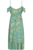 Green Contrast Floral Cross Over Wrap Dress