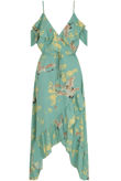 Green Contrast Floral Cross Over Wrap Dress