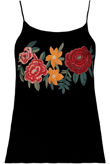 Black Contrast Flower Embroidery Tops