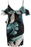 Black Tropical Ruffle Trim Cami Dress