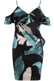 Black Tropical Ruffle Trim Cami Dress