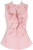 Pink Front Ruffle Button Up Collared Blouse