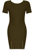 Khaki Front Hem Zipped Bodycon Dress