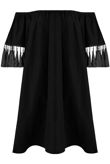 Elasticated Off Shoulder Fringed Shift Dress - mix pack