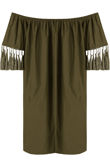 Elasticated Off Shoulder Fringed Shift Dress - mix pack