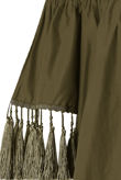 Khaki Elasticated Off Shoulder Fringed Shift Dress