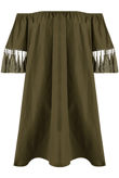 Elasticated Off Shoulder Fringed Shift Dress - mix pack