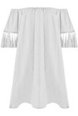 White Elasticated Off Shoulder Fringed Shift Dress