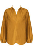 Mustard Front Low Neck Pleated Shirt Top