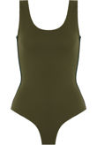 Contrast Side Banded Open Back Bodysuit in Khaki