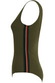 Contrast Side Banded Open Back Bodysuit in Khaki