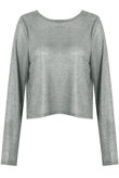 Grey Ribbed Long Sleeve Netted Top