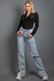 Black Velvet Leopard Print Twist Front Bodysuit