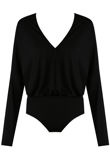 Plunge Neck Ruched Bodysuit in Black
