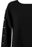 Black Pearls Trim Long Sleeve Tops