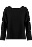 Black Pearls Trim Long Sleeve Tops