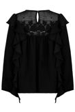 Frill Trim Blouse with Crochet Shoulders in Black