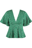 Green Polka Dots Tie Back Peplum Blouse